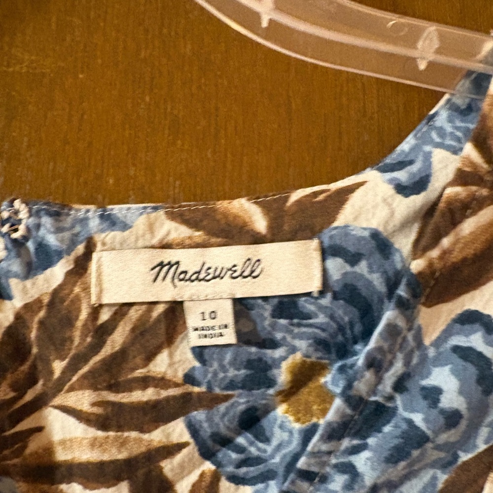 Madewell cutout cream, brown, & blue midi dress - Picture 4 of 9